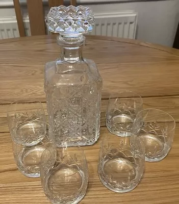 Buy Cristal Lead Crystal Whiskey Decanter 6 Glasses Cut Glass Made In France • 25£