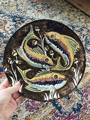 Buy Vintage Studio Pottery Fish Wall Plate Handpainted Signed Rare  • 14.99£
