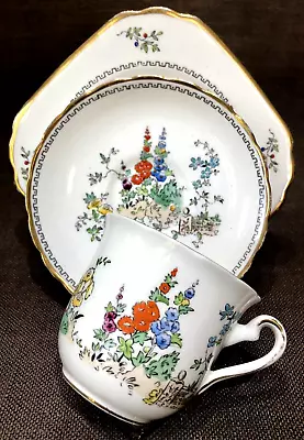 Buy Vintage Tuscan China Hand Painted Tea Cup, Saucer & Tea Plate Trio “Hollyhocks” • 10£