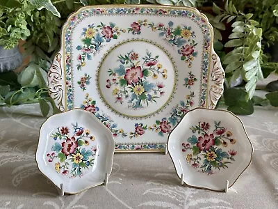 Buy Foley Ming Rose Square Cake Plate & Two Coalport Hexagonal Coasters / Pin Trays • 19.95£