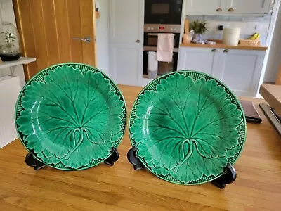 Buy 2 Vintage Wedgwood Green Glazed Majolica Cabbage Leaf Plates  Believed  C1890 • 15£