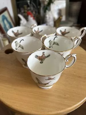 Buy Six Beautiful Crown Staffordshire Tea Cups Flying Geese And Pheasants. 1930s. • 19.90£