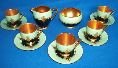 Buy Carlton Ware Coffee Set Diamond Pattern Art Deco Gilt Interior • 250£