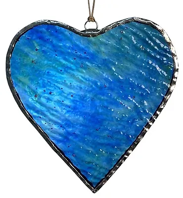 Buy Blue Stained Glass Heart Ornament, Stained Glass Window Hangings, Suncatcher • 14.91£