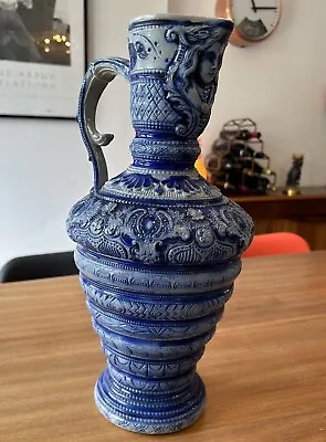 Buy Antique Westerwald Ewer Jug German Stoneware Saltglaze Blue 36cm High 19thC • 8.99£