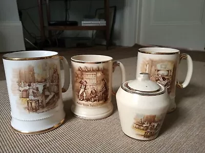 Buy 3 Arthur Wood Dickens Character Pottery Tankards And A Mustard Pot • 9.95£
