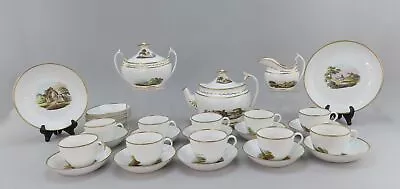Buy Antique C1800 32-Piece Porcelain Tea Set Hand Painted English Countryside  • 1,118.32£