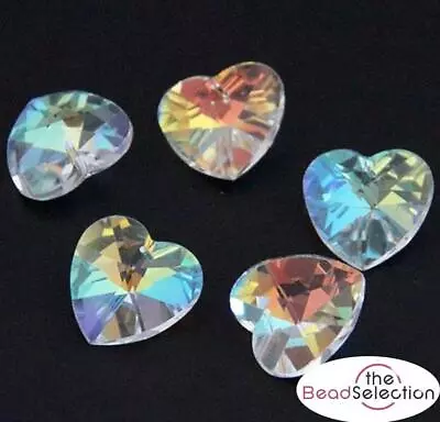Buy 10 PENDANT HEART FACETED CUT GLASS CRYSTAL BEADS 14mm CLEAR AB LUSTRE  GLS17 • 3.14£