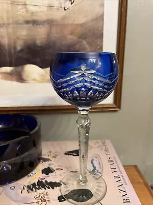 Buy COBALT BLUE Cut Crystal Bohemian Czech  STARS & STRIPES  Vintage Wine Glass • 32.61£