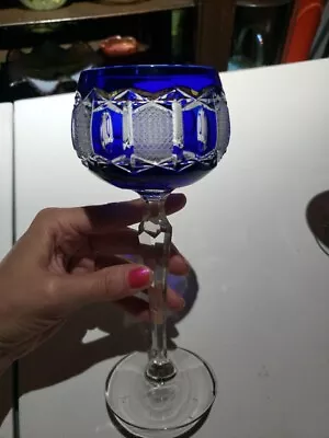 Buy Wine Hock Goblet Glass, Cobalt Blue Cut To Clear Brilliant Crystal Bohemian Vtg • 55.87£