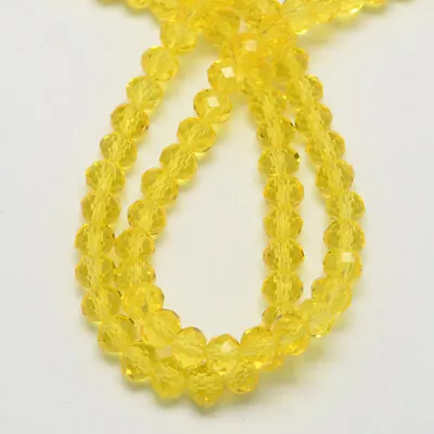 Buy 6mm Yellow   Crystal Cut  Glass Rondelle Abacus Faceted Beads Jewellery Making • 3.95£
