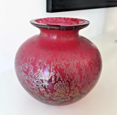 Buy Vintage Royal Brierley Studio Cranberry Red & Gold Iridescent Art Glass Vase • 16.95£