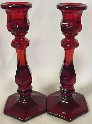 Buy Candleholders Candlestick Holders - Red Glass - Mosser USA - Set Of 2 • 83.86£