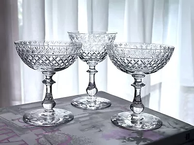 Buy Silver City Cut Glass Co Champagne & Liqueur Stemware Glasses 3 Pc USA 1905-1920 • 22.65£