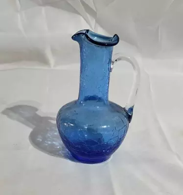 Buy Blenko Pinched Crackled Glass Mini Blue Bud Vase Pitcher 5  Tall Décor Vintage • 18.64£