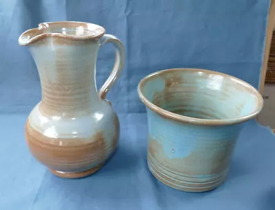 Buy 2 Large Pieces Prinknash Abbey Studio Pottery- Jug And Planter- 20cm Tall - 13cm • 7.95£