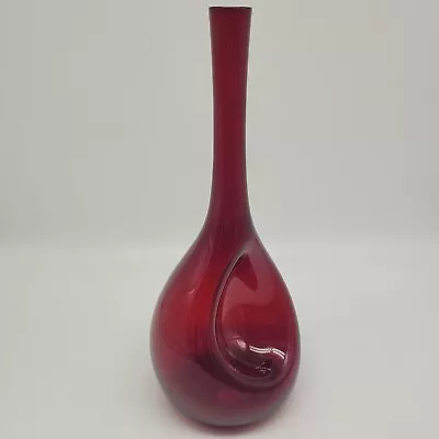 Buy Ruby Red Dimple Hand Blown Swedish Art Glass Vintage Bud Vase 9 1/2  • 83.83£