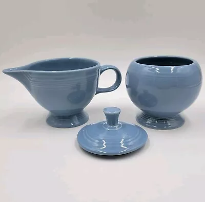 Buy Fiesta Ware Sugar Bowl W/ Lid And Creamer Set Periwinkle Blue *Please READ. • 24.23£