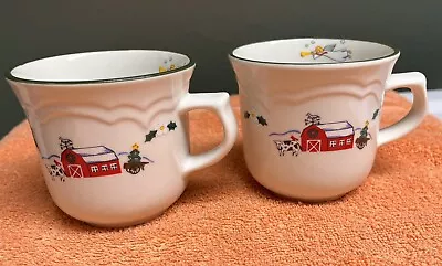 Buy Pfaltzgraff Stoneware SNOW VILLAGE Christmas Coffee Tea Cup- Set Of 2 • 7.12£