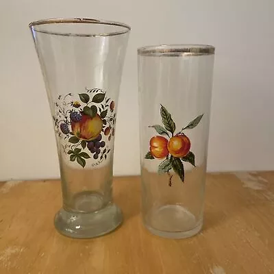 Buy Vintage Drinking Glasses With Fruit Design On - Drinking Vessel Tumbler Water • 17.99£
