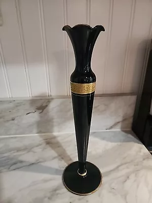 Buy Antique Tiffin Black Amethyst Glass Pedestal  Bud Vase Gilt Minton Trim 10  • 23.30£