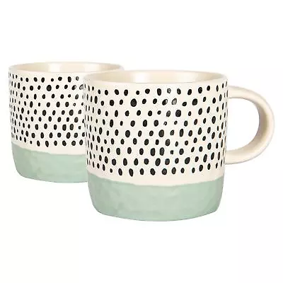 Buy 2x Dipped Dotty Stoneware Coffee Mugs Large Rustic Tea Cups Set 385ml Blue • 10£