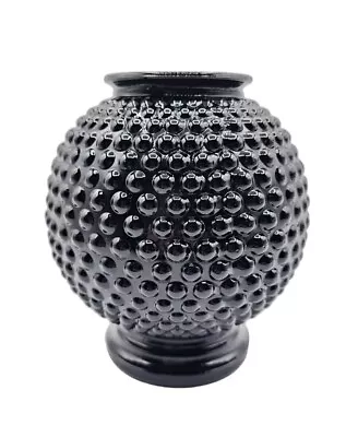 Buy Vintage Black Amethyst Glass Hobnail Vase Round Rose Bowl Ball 5  Halloween • 18.63£
