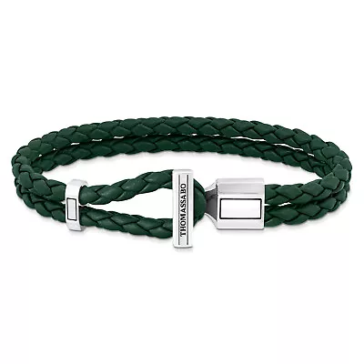 Buy Thomas Sabo Jewelry Unisex Leather Wrist Band Green Silver A2148-682-6 • 138.54£