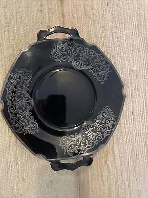 Buy VTG L.E. Smith Black Amethyst 6 Side Glass Silver Overlay Ornate Scroll Bowl • 10.20£