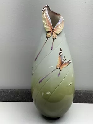 Buy Franz 15” Green Sculpted Porcelain Butterfly Vase By Jen Woo #FZ00042 • 139.99£