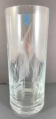 Buy Etched Crane Heron Cylinder Vase Bird Heavy Base 10.5 H Clear Crystal Glass • 44.73£