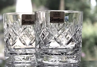 Buy Pair Smaller ROYAL DOULTON Lead Crystal GEORGIAN Cut Whisky Tumblers - 7 Cm • 20£