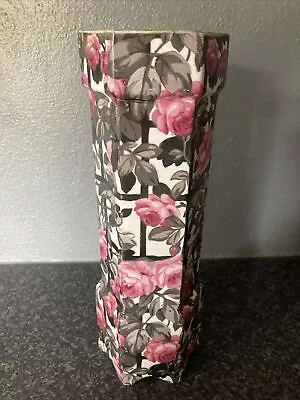Buy Rose & Trellis Antique Vase C1910 Royal Staffordshire Pottery Pink Black Hexagon • 20£