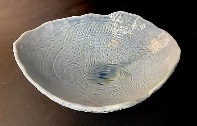 Buy Vintage Retro Signed Alan Ward Blue Studio Art Pottery Bowl Fish Ceramic Leaves • 65£