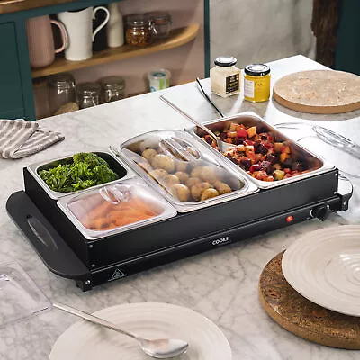 Buy Buffet Warmer Food Server Hot Plate 7.2L 4 Tray Adjustable Temp 300W - Black • 64.99£