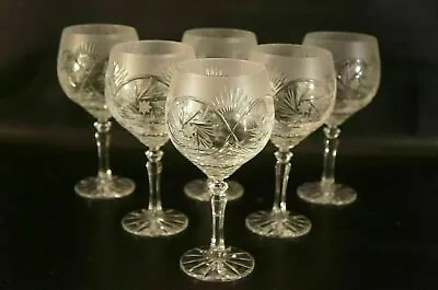 Buy Set Of 6 Bohemian Red Wine Glasses Hand Cut Czech Crystal. • 65.41£