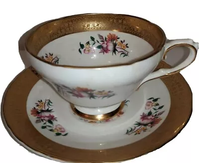 Buy Tea Cup And Saucer H&M Sutherland Bone China Floral & Gold Vintage Collector  • 16.77£