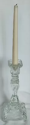 Buy Vintage Ornate & Heavy Clear Pressed-Glass Candlestick Holder • 14.99£