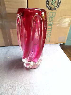 Buy Vintage Heavy Red Glass Swirl Vase • 10£