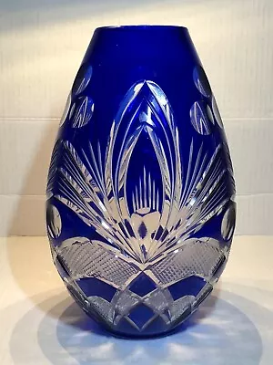 Buy Cobalt Blue Cut To Clear Crystal Bohemian Czech Vase - Vintage  • 135.13£