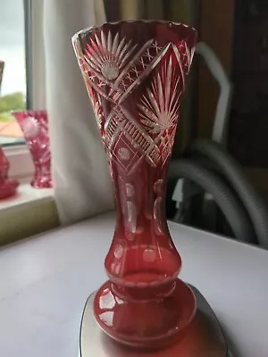 Buy Large Bohemian Red Glass Vase 280mm Tall • 0.99£