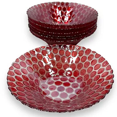 Buy Vintage Thumbprint Coin Turkish Bubble Art Glass Ruby Trinket Bowls Lot Of 7 • 69.89£