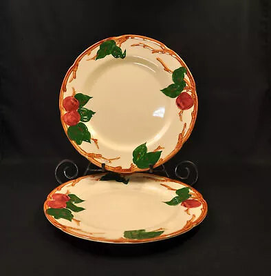 Buy Franciscan Apple 2 Dinner Plates 10 5/8  Hand Painted Red Green Brown 1940-1947 • 48.44£