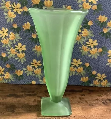 Buy Pretty Art Deco Vintage Frosted Green Trumpet Style Vase • 25£