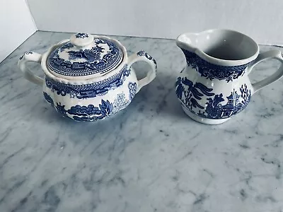 Buy Blue Willow Churchill Made In England Cream And Sugar Bowl With Lid • 14.91£