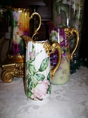 Buy Beautiful Antique Dragon Handle Belleek Pitcher; HP Roses; North Wind Spout • 181.73£