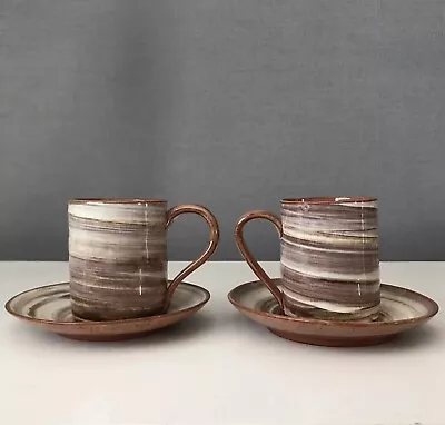 Buy 2 X Vintage Wold Studio Pottery Coffee Mug Cup And Saucer Cream / Brown Glaze • 12.99£