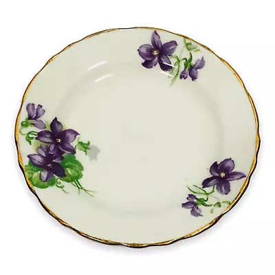 Buy HM Sutherland Saucer Plate Floral Ivory Purple Bone China Gold Edge England 4  • 16.77£