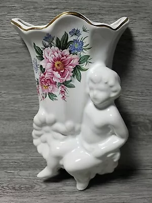 Buy Vintage MARYLEIGH Pottery Wall White Vase Pocket, Cherub With Floral Pattern • 23£