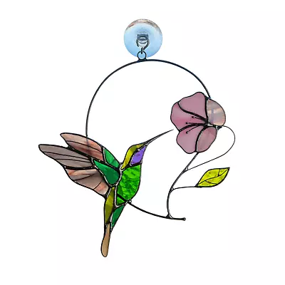 Buy MODERN Bird Suncatcher Stained Glass Hummingbird Suncatcher Flower Wall Hangings • 117.05£